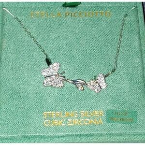 NIB Stella Picciotto Sterling Silver & CZ Double Butterfly Necklace 16+2" ext.
